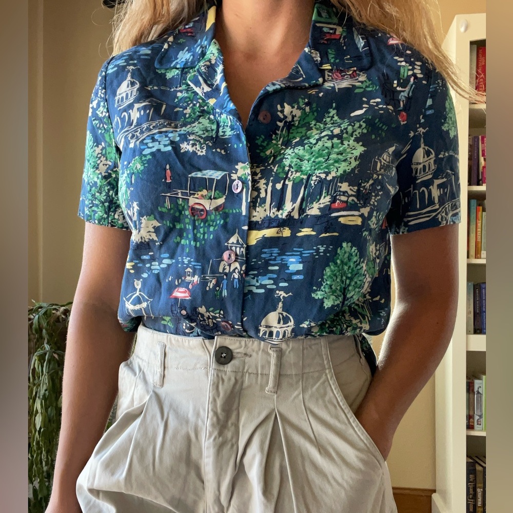 Koret Navy Blue Scenic Print Button-Down Shirt